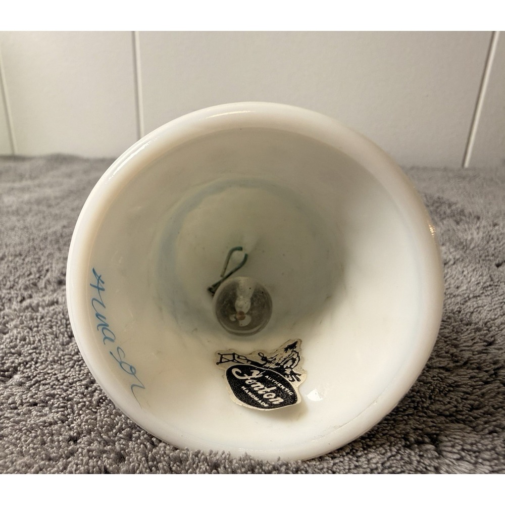 Vintage Signed Milk Glass Bell with Blue Flower Band - Picture 3 of 3